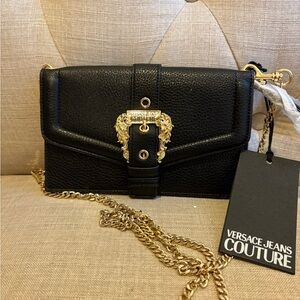 Versace Jeans Couture Black Crossbody Bag with Gold Chain